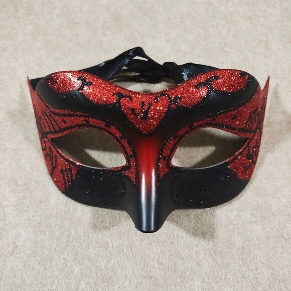 Venetian His and Hers Masquerade Matching Couples Red Black Mask Set #9 - Picture 4 of 6